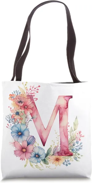 Boho Chic Floral Wreath Latter M Cute Pastel Tote Bag