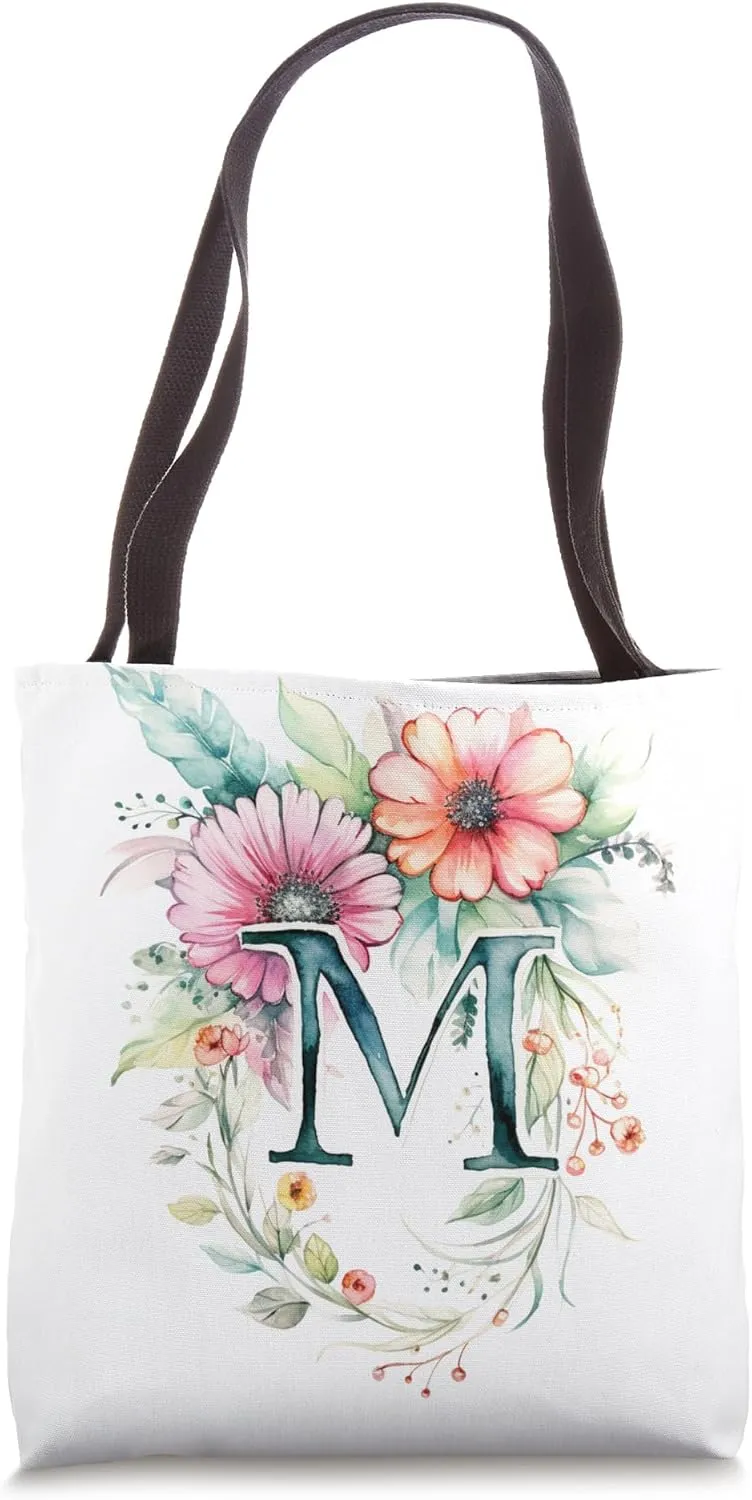 Boho Chic Floral Wreath Latter M Cute Pastel Tote Bag