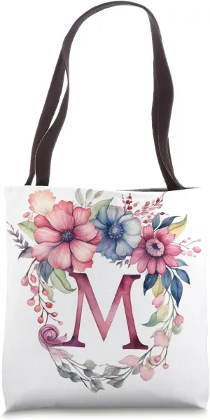 Boho Chic Floral Wreath Latter M Cute Pastel Tote Bag