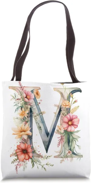 Boho Chic Floral Wreath Latter M Cute Pastel Tote Bag