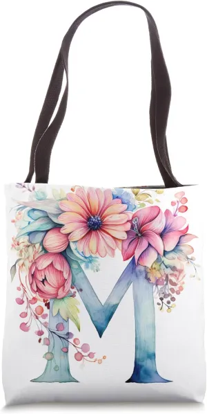 Boho Chic Floral Wreath Latter M Cute Pastel Tote Bag