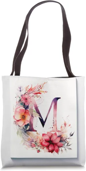 Boho Chic Floral Wreath Latter M Cute Pastel Tote Bag