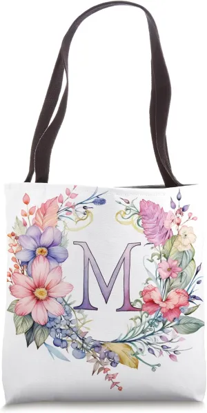 Boho Chic Floral Wreath Latter M Cute Pastel Tote Bag