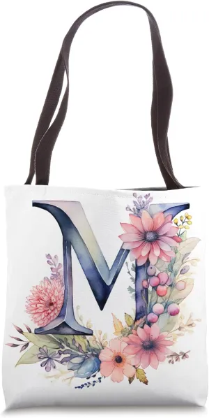 Boho Chic Floral Wreath Latter M Cute Pastel Tote Bag