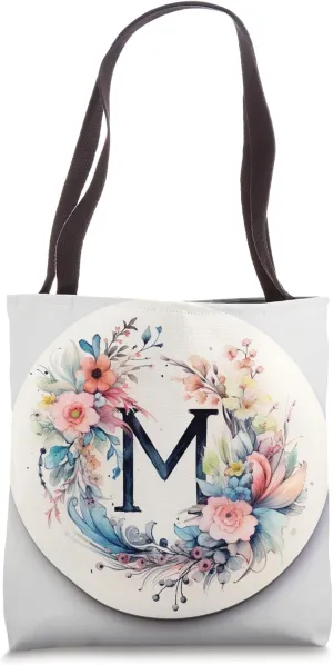 Boho Chic Floral Wreath Latter M Cute Pastel Tote Bag