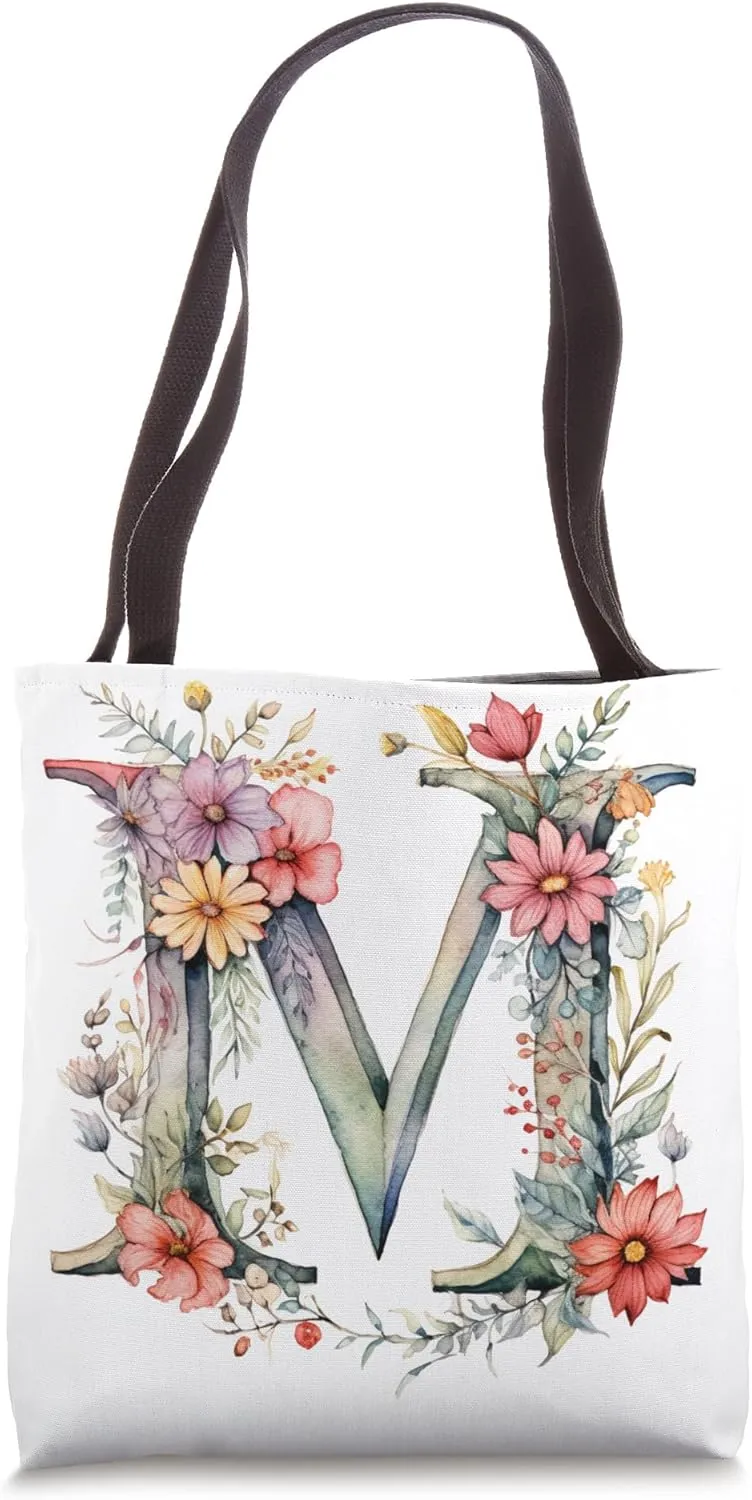 Boho Chic Floral Wreath Latter M Cute Pastel Tote Bag