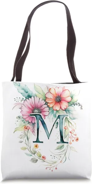 Boho Chic Floral Wreath Latter M Cute Pastel Tote Bag
