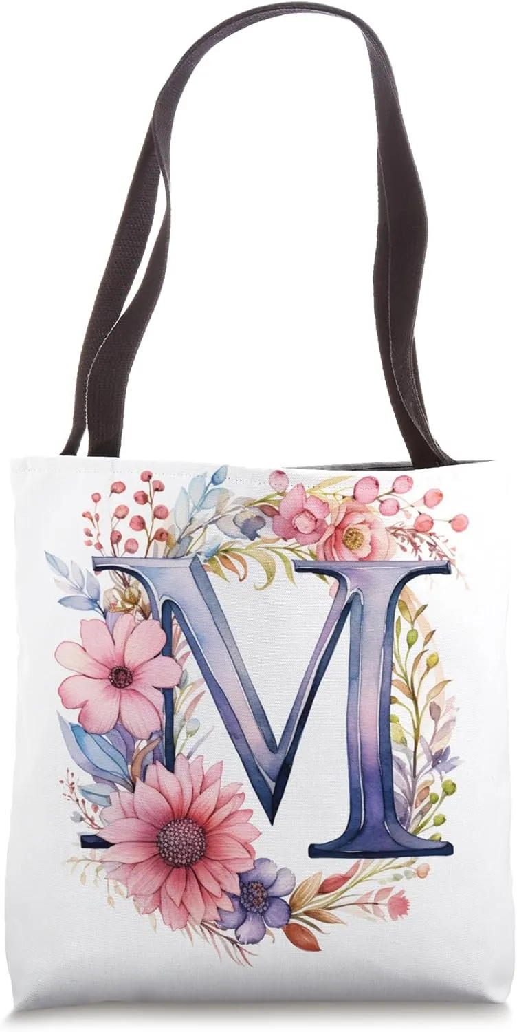 Boho Chic Floral Wreath Latter M Cute Pastel Tote Bag