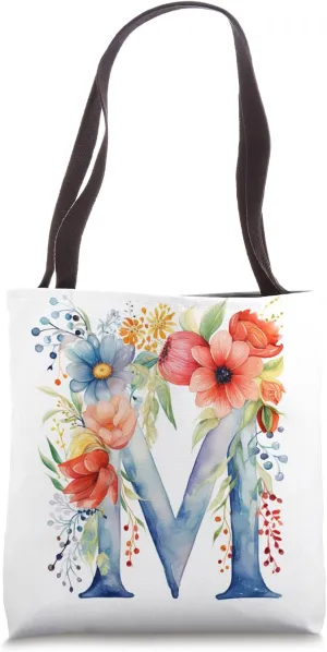 Boho Chic Floral Wreath Latter M Cute Pastel Tote Bag