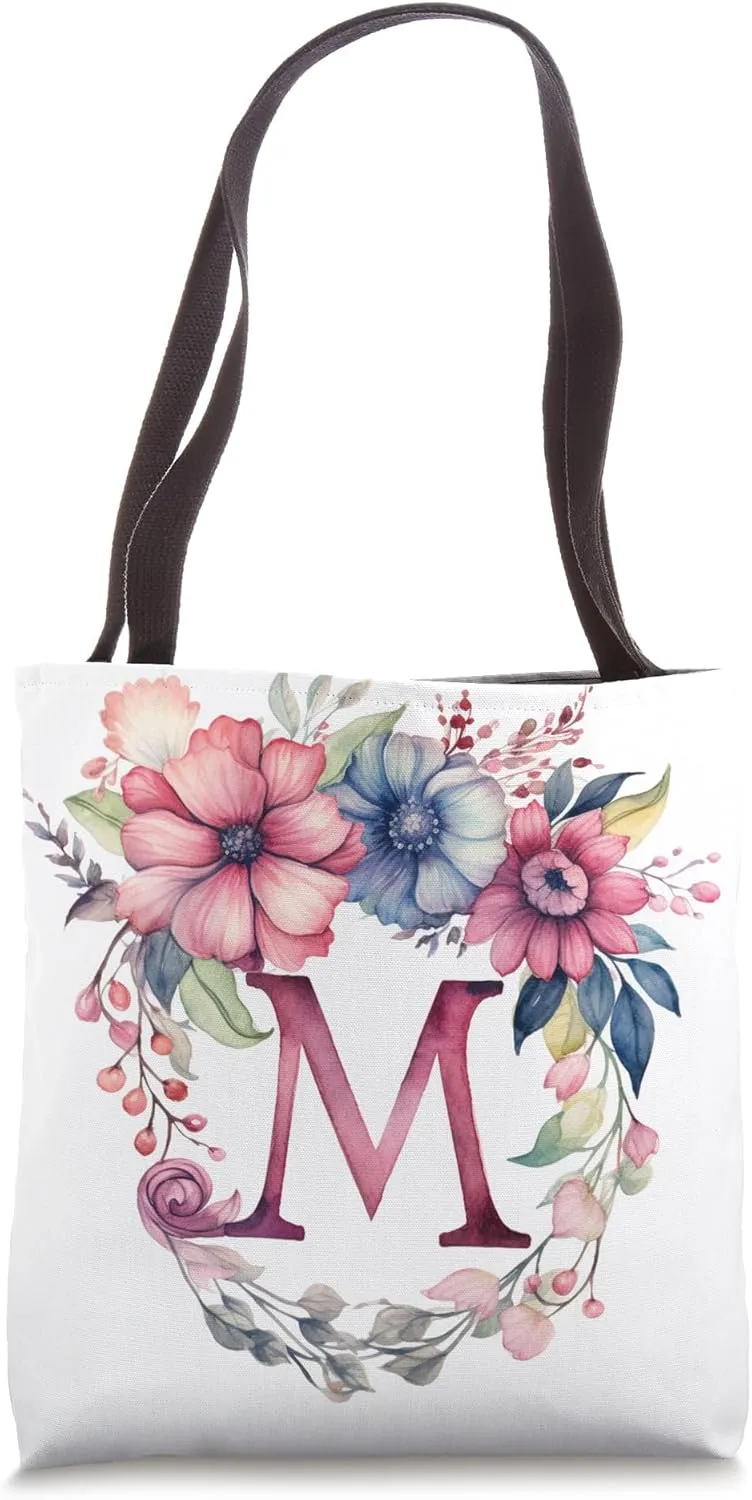 Boho Chic Floral Wreath Latter M Cute Pastel Tote Bag