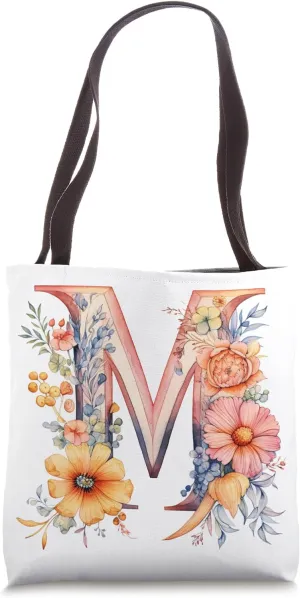 Boho Chic Floral Wreath Latter M Cute Pastel Tote Bag