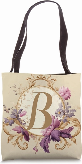 Boho Chic Floral Wreath Latter B Cute Pastel Tote Bag