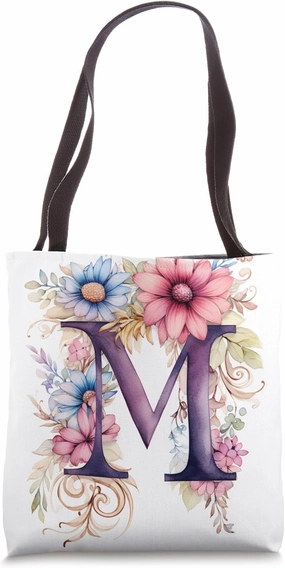 Boho Chic Floral Wreath Latter M Cute Pastel Tote Bag