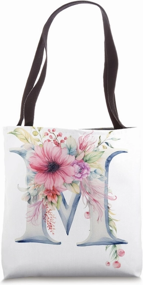 Boho Chic Floral Wreath Latter M Cute Pastel Tote Bag