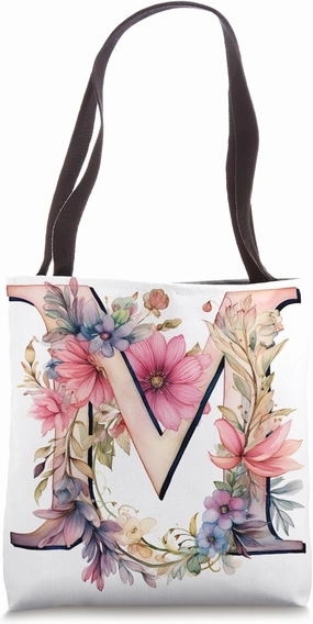 Boho Chic Floral Wreath Latter M Cute Pastel Tote Bag