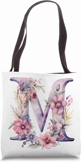Boho Chic Floral Wreath Latter M Cute Pastel Tote Bag