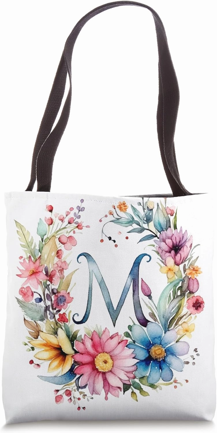 Boho Chic Floral Wreath Latter M Cute Pastel Tote Bag