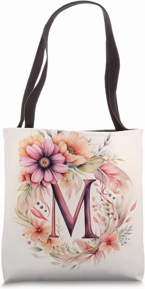 Boho Chic Floral Wreath Latter M Cute Pastel Tote Bag