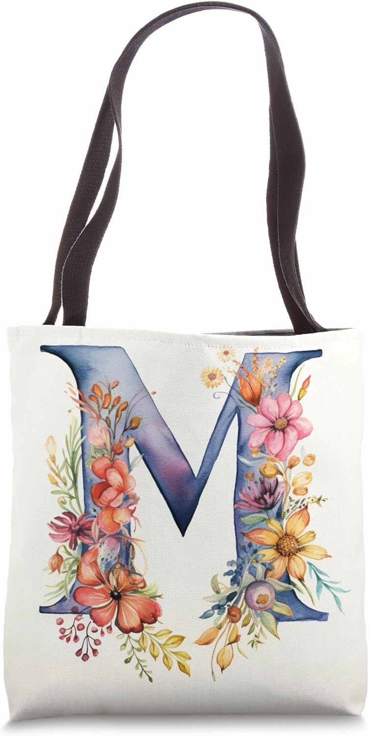 Boho Chic Floral Wreath Latter M Cute Pastel Tote Bag