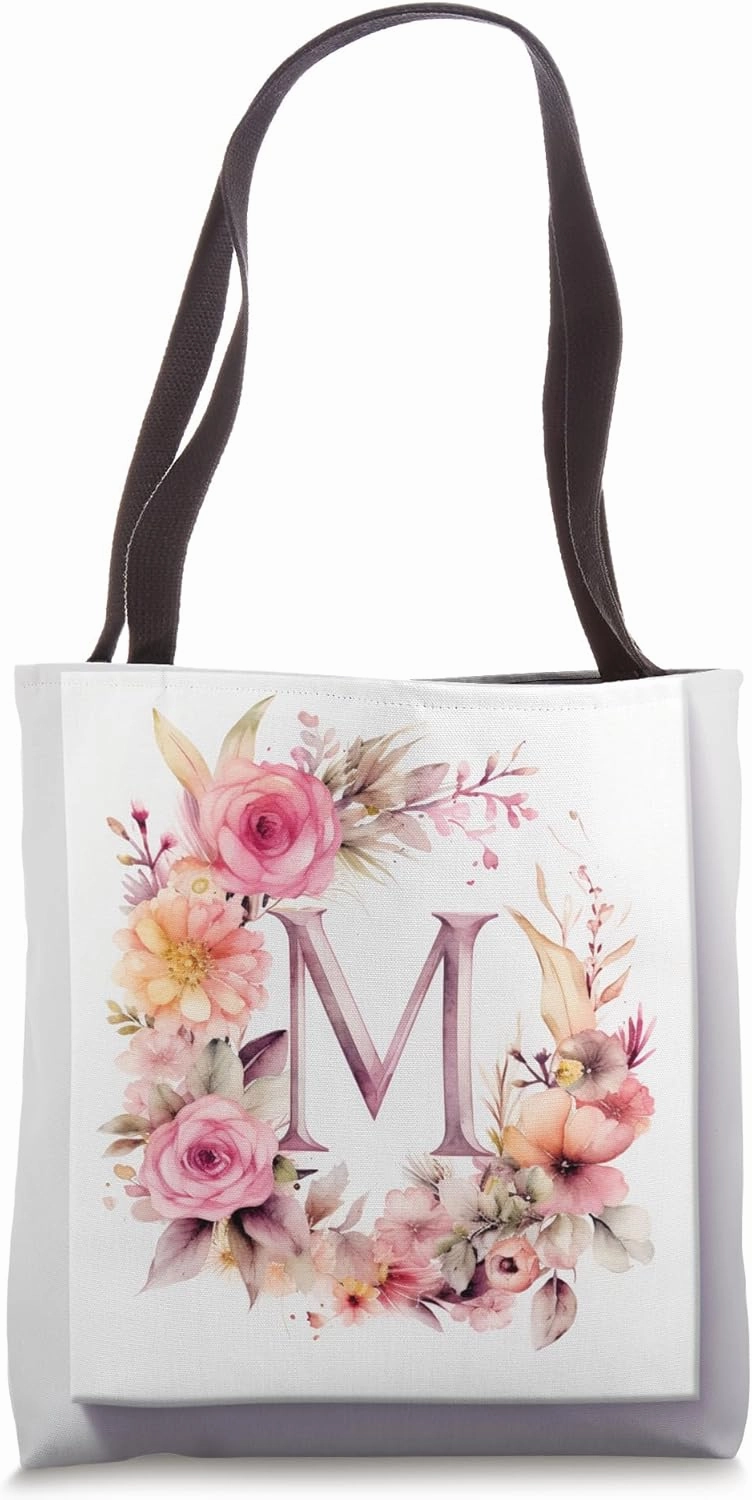 Boho Chic Floral Wreath Latter M Cute Pastel Tote Bag