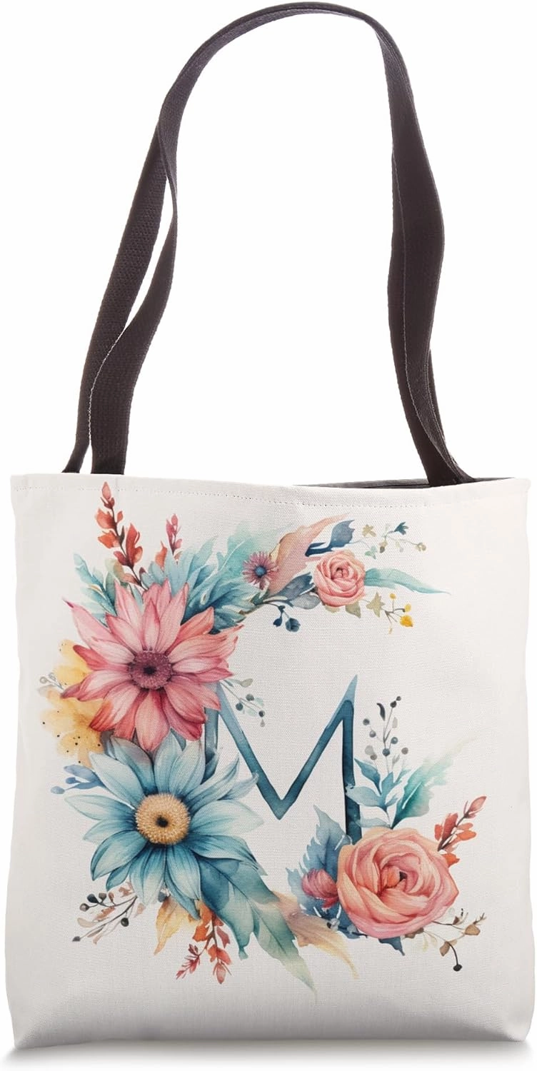 Boho Chic Floral Wreath Latter M Cute Pastel Tote Bag