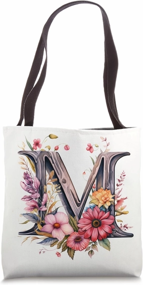 Boho Chic Floral Wreath Latter M Cute Pastel Tote Bag