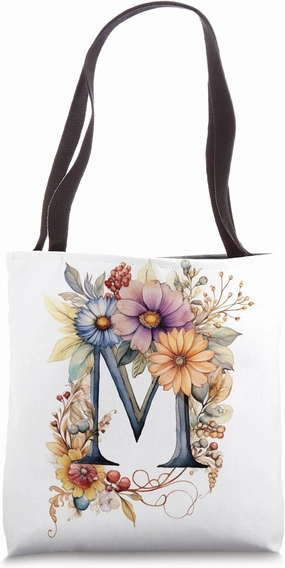 Boho Chic Floral Wreath Latter M Cute Pastel Tote Bag