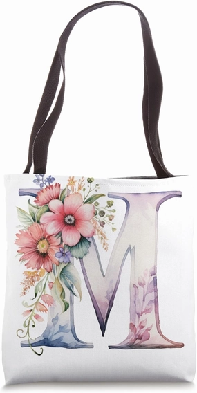 Boho Chic Floral Wreath Latter M Cute Pastel Tote Bag