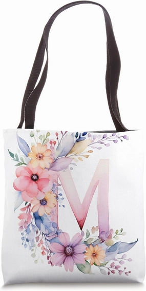 Boho Chic Floral Wreath Latter M Cute Pastel Tote Bag