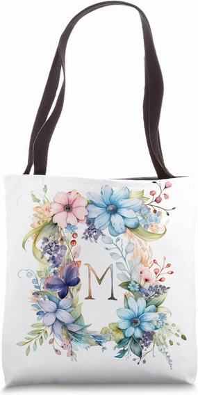 Boho Chic Floral Wreath Latter M Cute Pastel Tote Bag