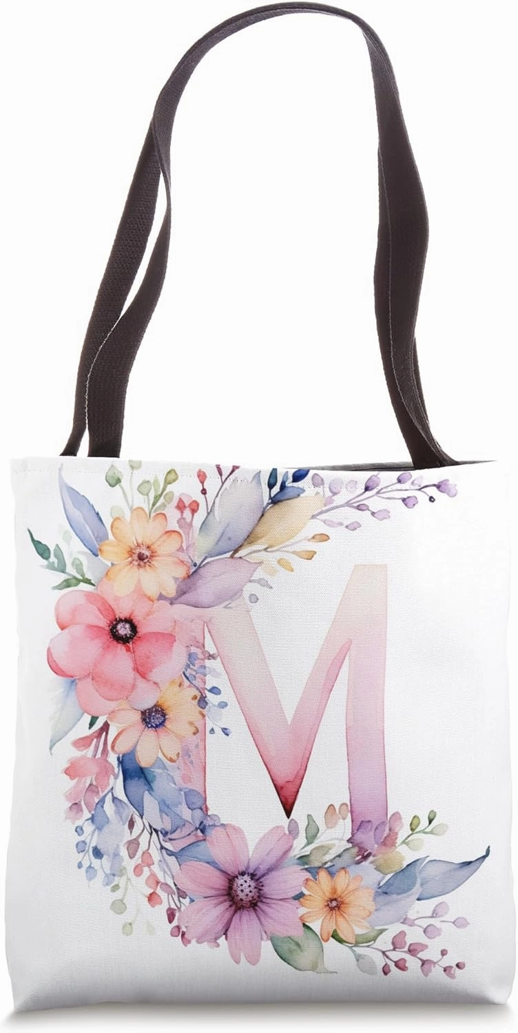 Boho Chic Floral Wreath Latter M Cute Pastel Tote Bag