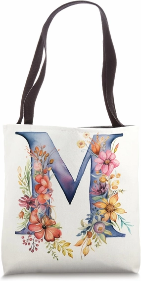 Boho Chic Floral Wreath Latter M Cute Pastel Tote Bag