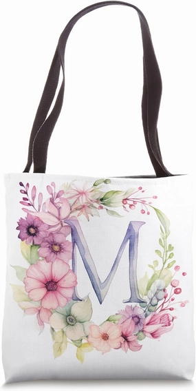 Boho Chic Floral Wreath Latter M Cute Pastel Tote Bag
