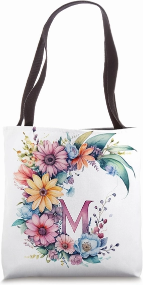 Boho Chic Floral Wreath Latter M Cute Pastel Tote Bag