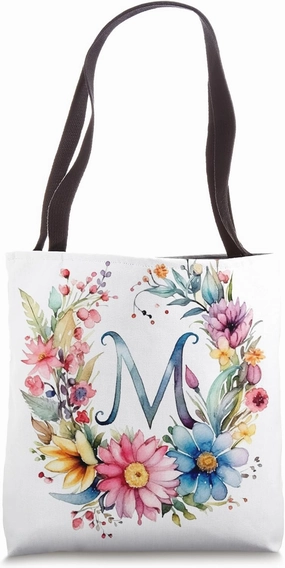 Boho Chic Floral Wreath Latter M Cute Pastel Tote Bag