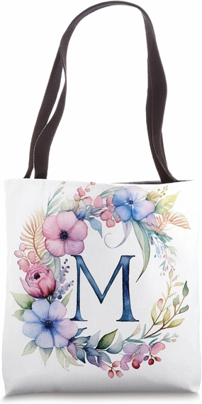 Boho Chic Floral Wreath Latter M Cute Pastel Tote Bag