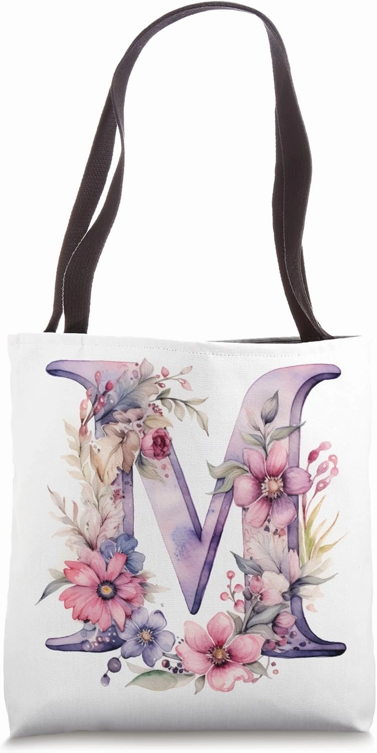 Boho Chic Floral Wreath Latter M Cute Pastel Tote Bag