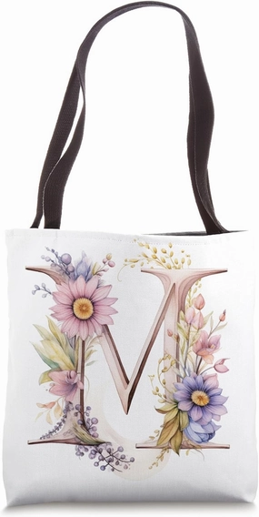 Boho Chic Floral Wreath Latter M Cute Pastel Tote Bag