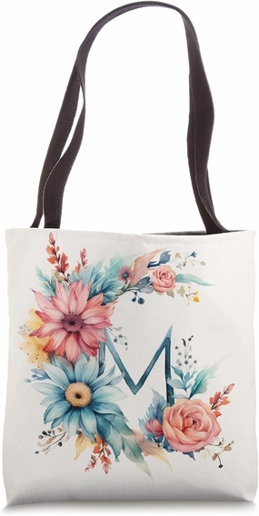 Boho Chic Floral Wreath Latter M Cute Pastel Tote Bag