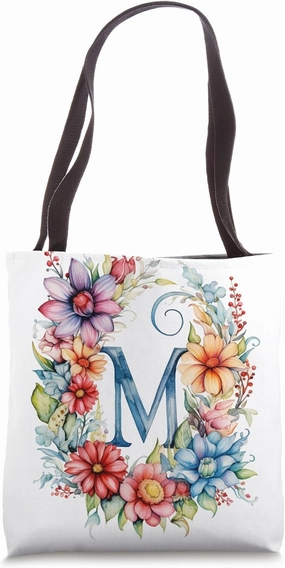 Boho Chic Floral Wreath Latter M Cute Pastel Tote Bag