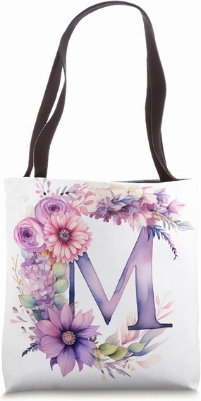 Boho Chic Floral Wreath Latter M Cute Pastel Tote Bag