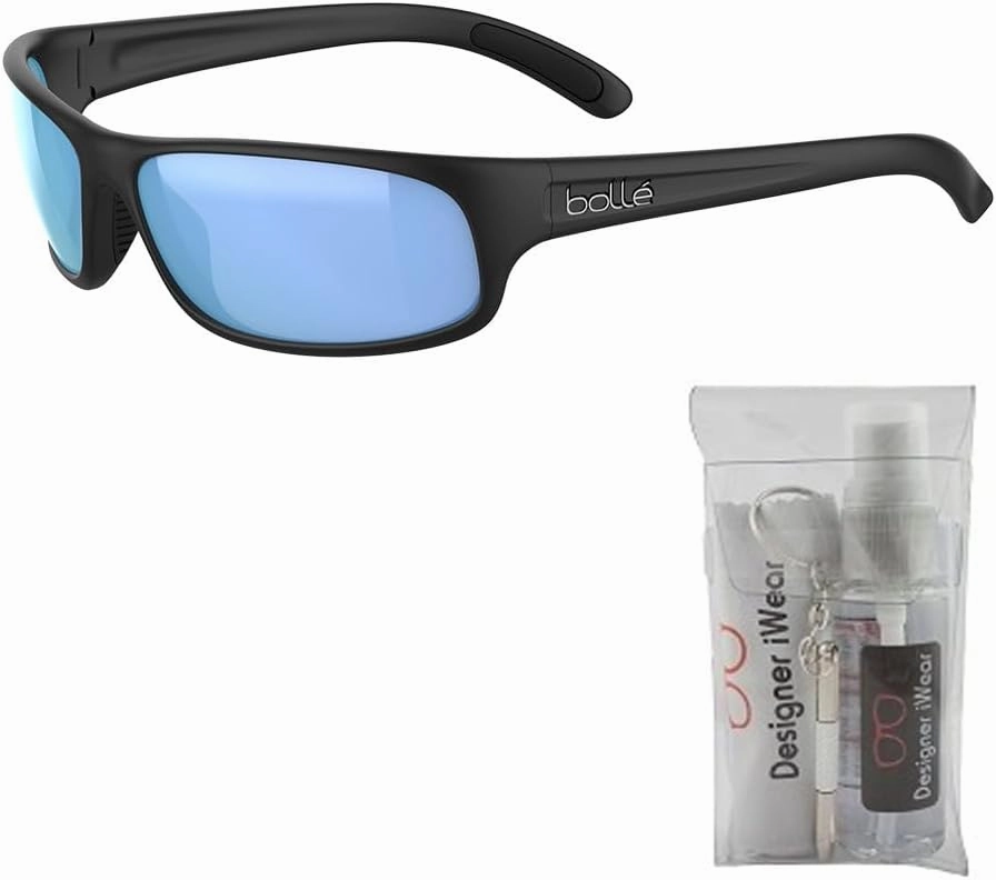 bollé Anaconda 64MM Wrap Around Sunglasses for Men   BUNDLE With Designer iWear Complimentary Eyewear Kit