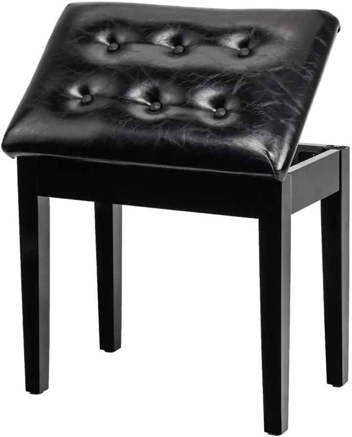 Bonnlo Padded Wooden Piano Bench with Music Storage Keyboard Stool Artist Benches Stool Tufted Seat,Black