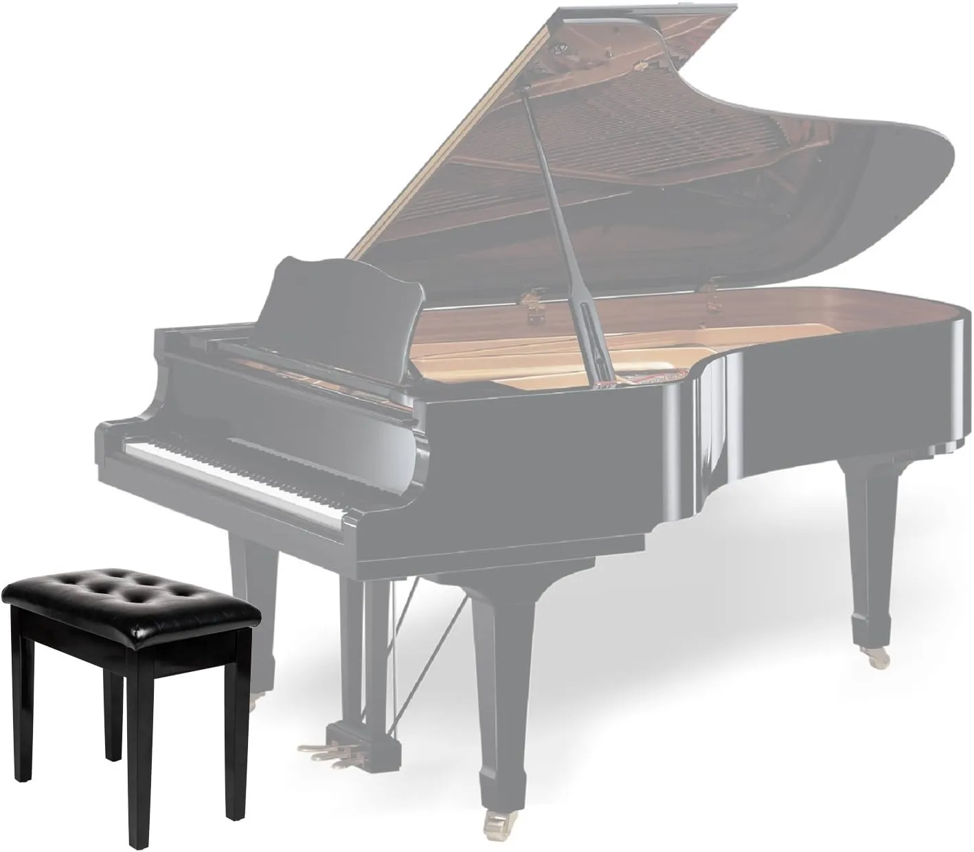 Bonnlo Padded Wooden Piano Bench with Music Storage Keyboard Stool Artist Benches Stool Tufted Seat,Black