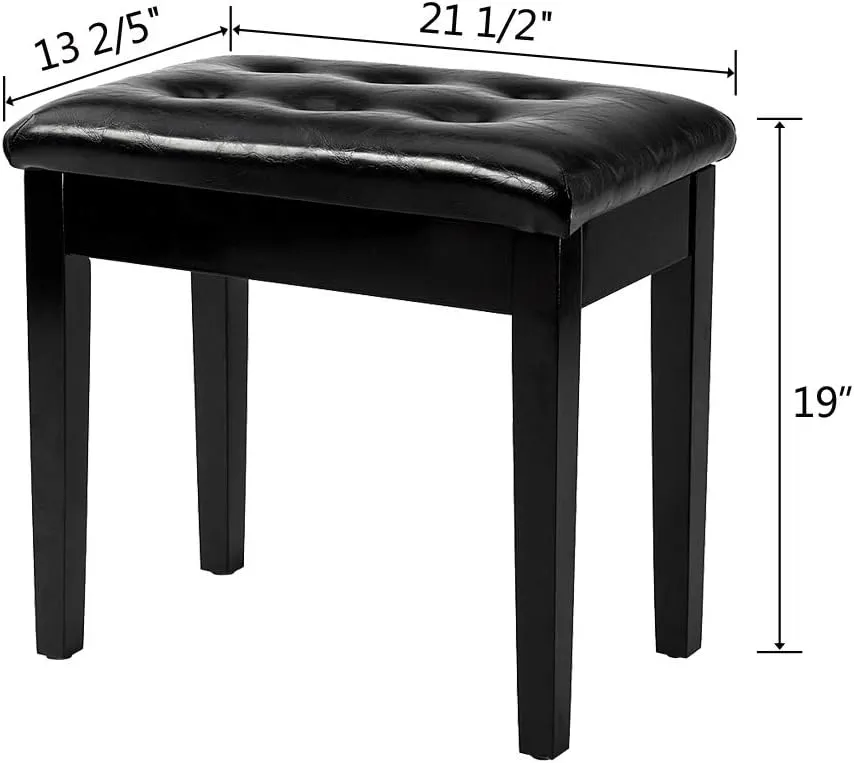Bonnlo Padded Wooden Piano Bench with Music Storage Keyboard Stool Artist Benches Stool Tufted Seat,Black