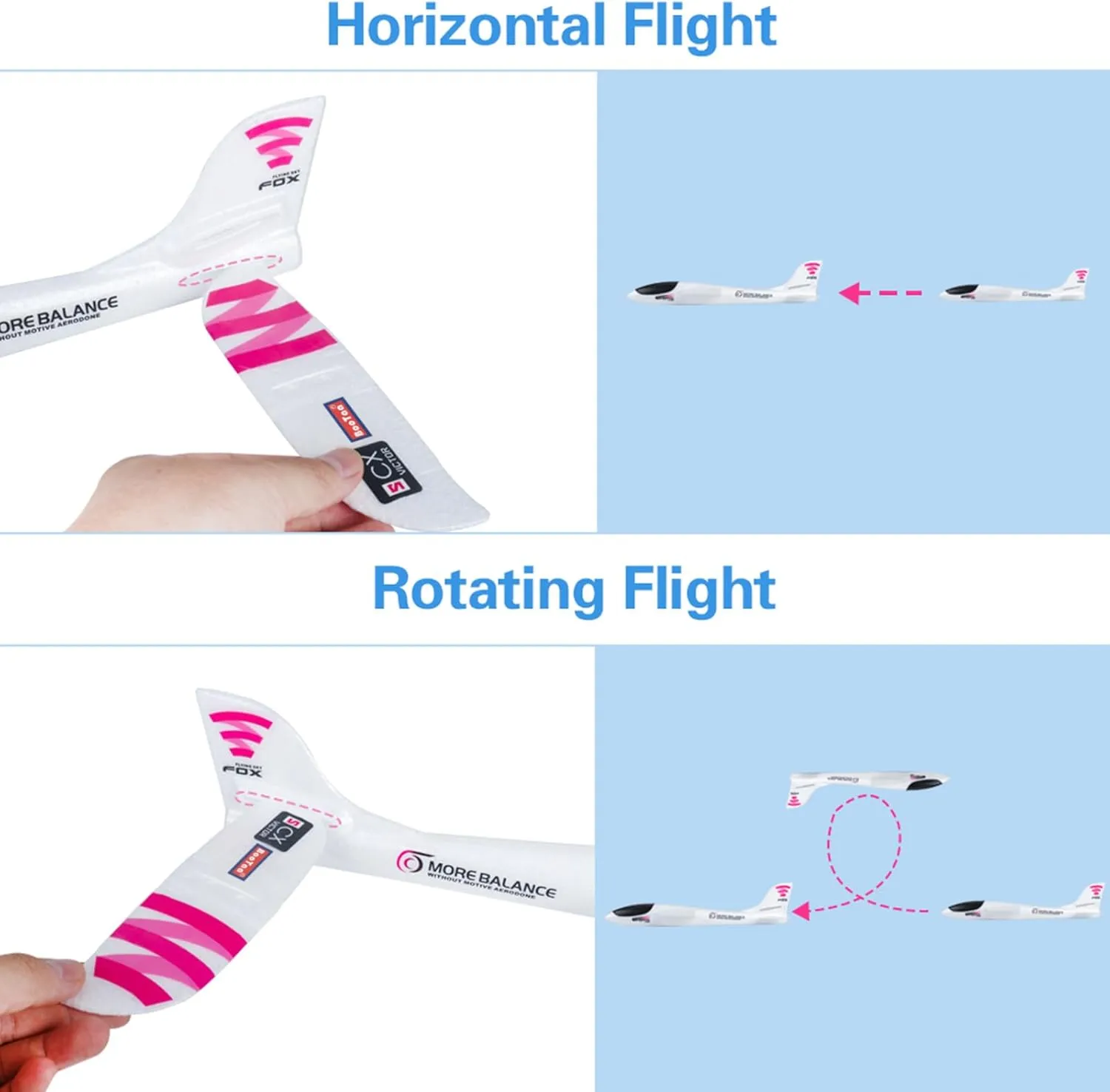 BooTaa 4 Pack Toy Airplanes, 17.5" Large Throwing Foam Plane, 2 Flight Mode, Aeroplane Gliders, Flying Aircraft, Gifts for 3 4 5 6 7 8 Year Old Kids Boys,Outdoor Sport Game Toys, Birthday Party Favors