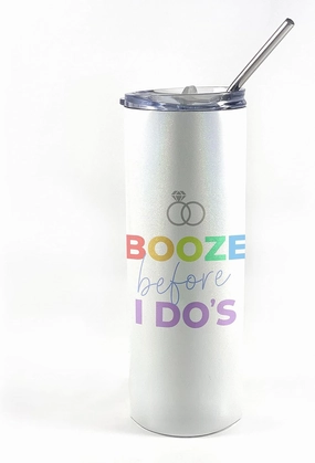 Booze Before I Do’s – Bachelorette Drinkware – One 20 oz Iridescent Stainless Steel Travel Tumbler with Straw – Double Wall Vacuum Insulation– Keep Beverages Cold For Up to 18 Hours or Hot for 6 Hours
