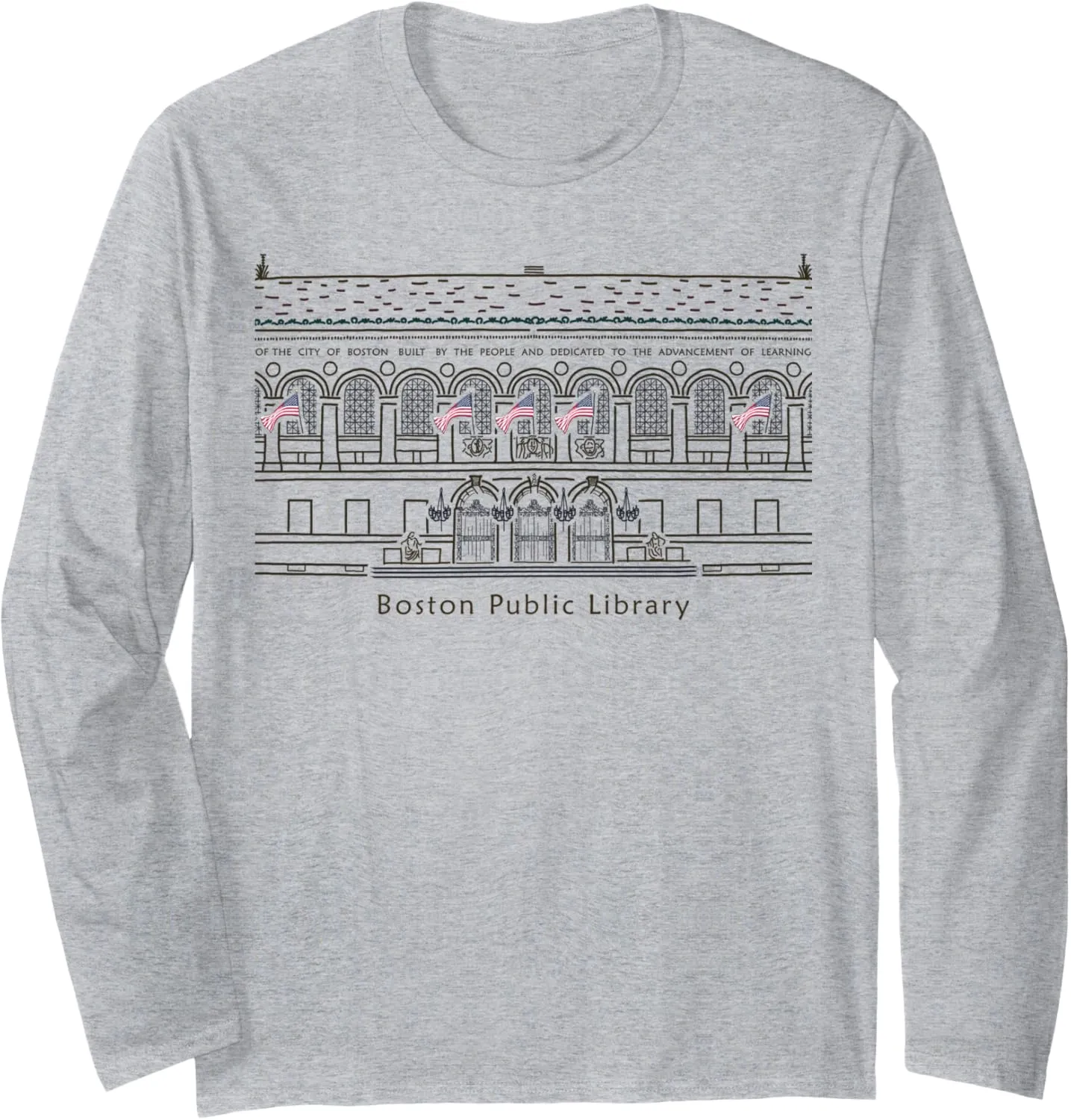 Boston, Public Library Hand drawing, USA Long Sleeve T-Shirt