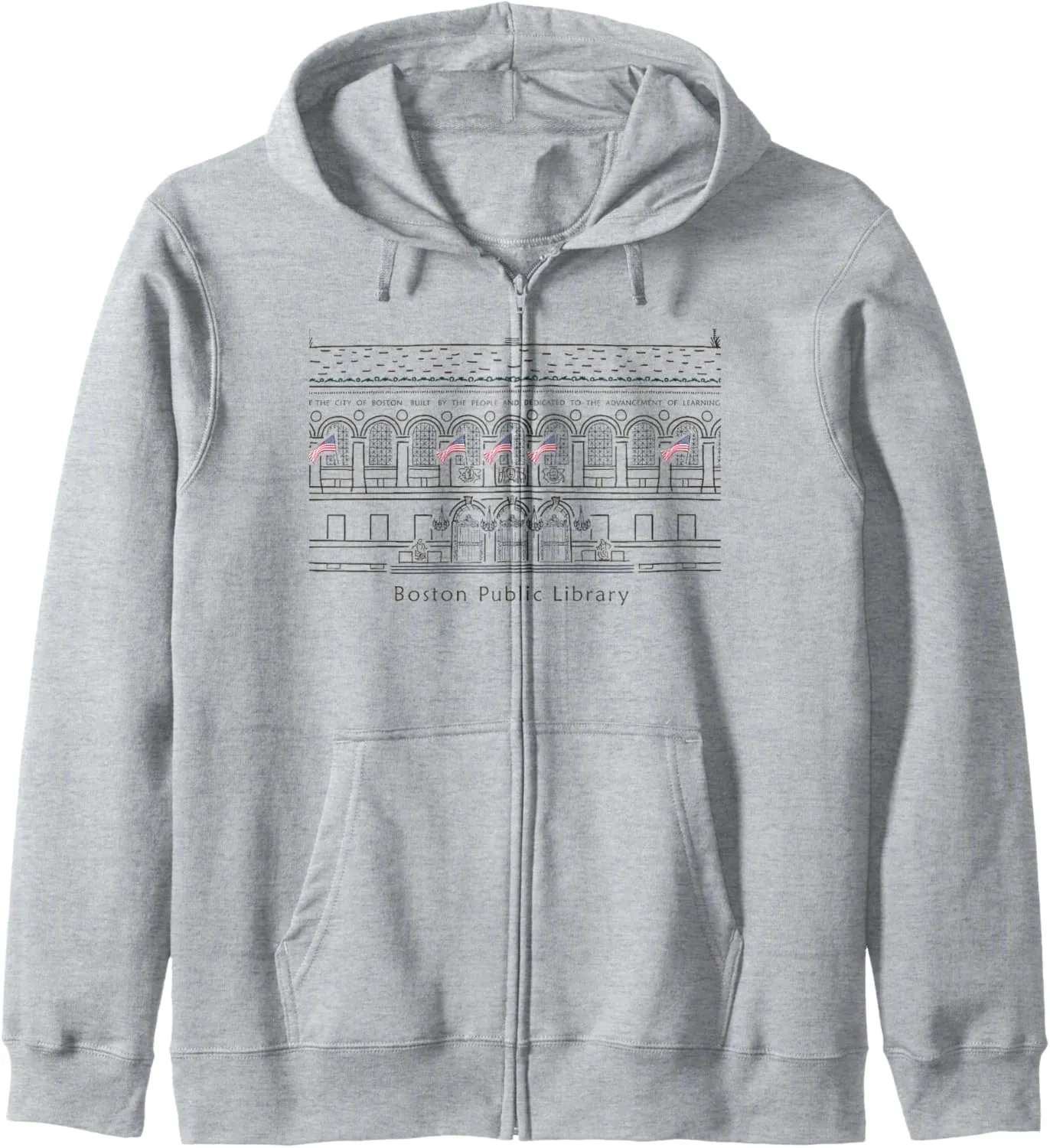 Boston, Public Library Hand drawing, USA Zip Hoodie