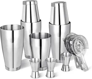 Boston Shaker Cocktail Set Bartender Kit, 12 Pcs Drink Shaker with Strainer Bartending Martini Shaker Tin with 18oz & 28oz Mixed Alcohol Shaker Professional Stainless Steel Bar Tool for Beginner